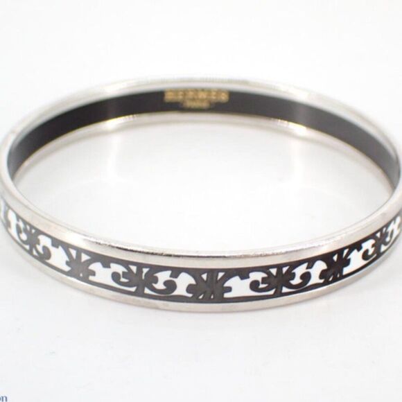 Hermès Enamel Narrow Bangle Black & White Palladium PM